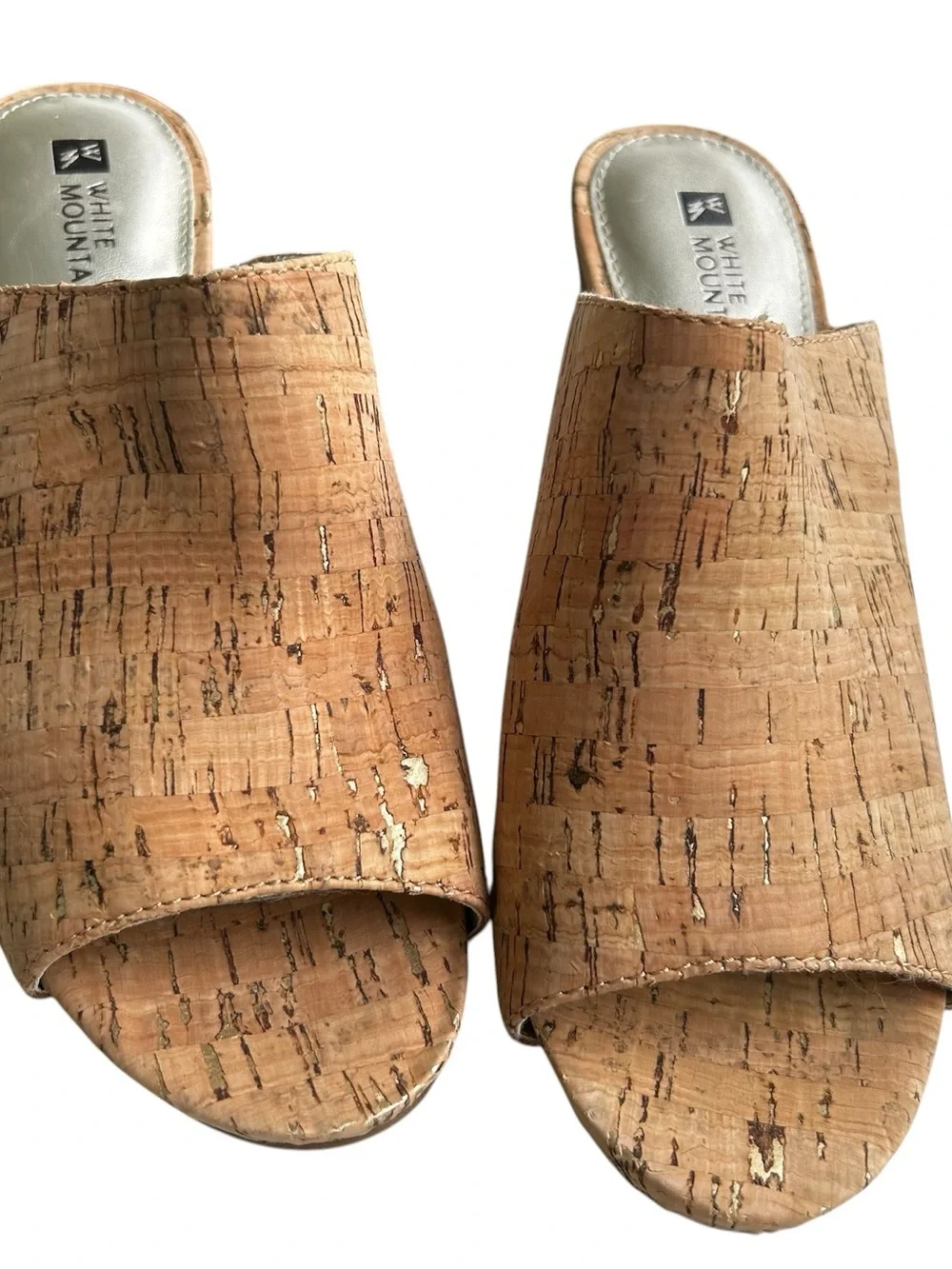 White Mountain Day Night Slides with Cork Slip-On Block Heel Sandals - size 8.5